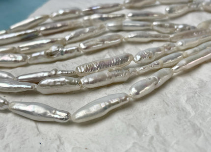 6-6.5x23-25mm Natural White Biwa Stick Freshwater Pearl Beads Genuine Biwa Rectangle Stick Pearls 15-16 Beads #P2863
