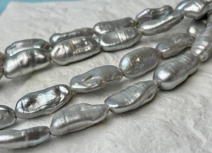11x20-23 mm Large Hole Biwa Stick Half Strand Gray Freshwater Pearls Genuine High Luster Stick Pearls Hole Size 2.2mm 8 Beads #P2864