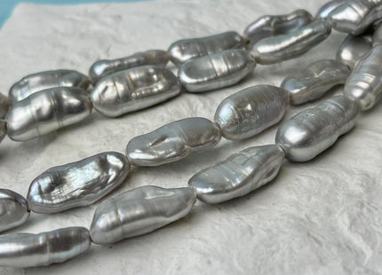11x20-23 mm Large Hole Biwa Stick Half Strand Gray Freshwater Pearls Genuine High Luster Stick Pearls Hole Size 2.2mm 8 Beads #P2864
