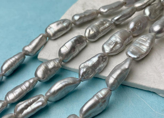 11x20-23 mm Large Hole Biwa Stick Half Strand Gray Freshwater Pearls Genuine High Luster Stick Pearls Hole Size 2.2mm 8 Beads #P2864