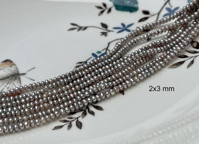2-2.5x2.5-3mm AAA Gray Tiny Freshwater Pearls Small Button Rondelle Freshwater Pearl Beads Gray W/Pink Luster Genuine Seed Pearl #P2845