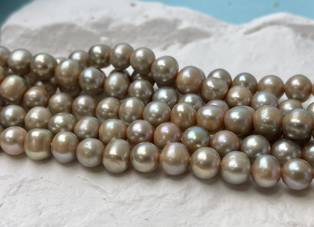 7-8 mm AA Large Hole Half Strand Green Champagne Color Potato Freshwater Pearl Hole Size 1.2mm 1.5mm 28 Beads #P2846