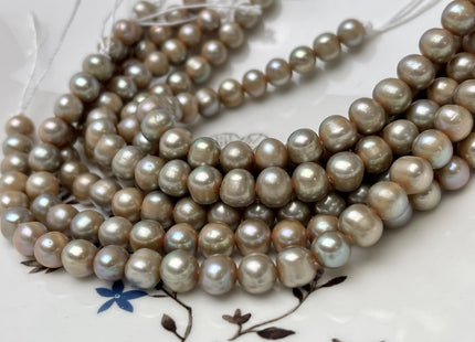 7-8 mm AA Large Hole Half Strand Green Champagne Color Potato Freshwater Pearl Hole Size 1.2mm 1.5mm 28 Beads #P2846