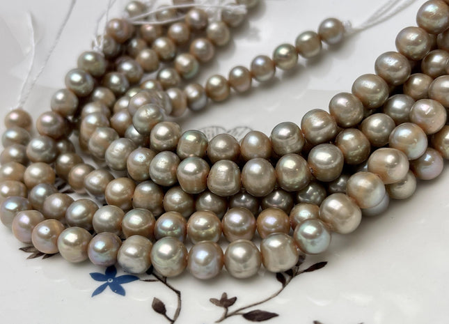 7-8 mm AA Large Hole Half Strand Green Champagne Color Potato Freshwater Pearl Hole Size 1.2mm 1.5mm 28 Beads #P2846