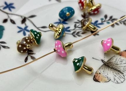 Mushroom Design Spacer Bead Charms for Necklace Jewelry Making, 18K Gold Plated Enamel Charm for DIY Jewelry, One Piece #CR0080