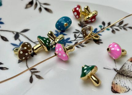 Mushroom Design Spacer Bead Charms for Necklace Jewelry Making, 18K Gold Plated Enamel Charm for DIY Jewelry, One Piece #CR0080