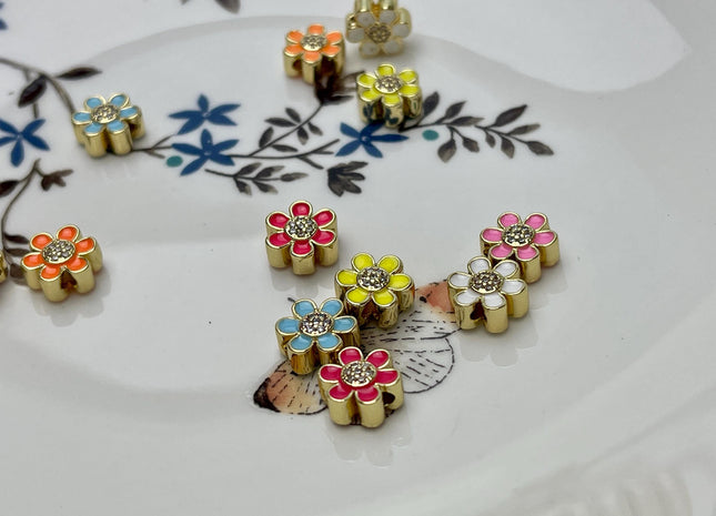 Flower Design Spacer Bead Charms for Necklace Jewelry Making, 18K Gold Plated Enamel Charm for DIY Jewelry, One Piece #CR0081