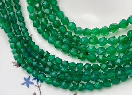 6mm 8mm Faceted Star Cut Green Onyx Gemstone Beads 15 Inches Strand #4551