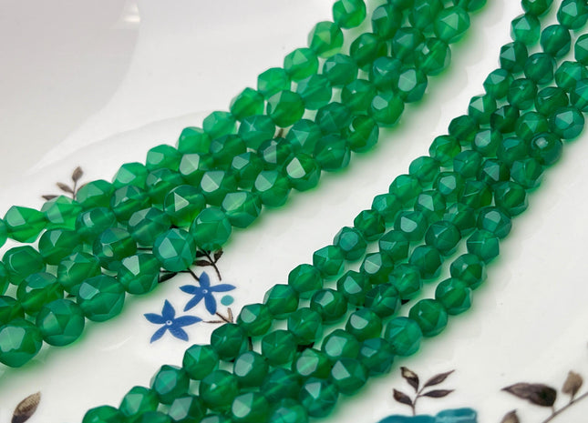 6mm 8mm Faceted Star Cut Green Onyx Gemstone Beads 15 Inches Strand #4551