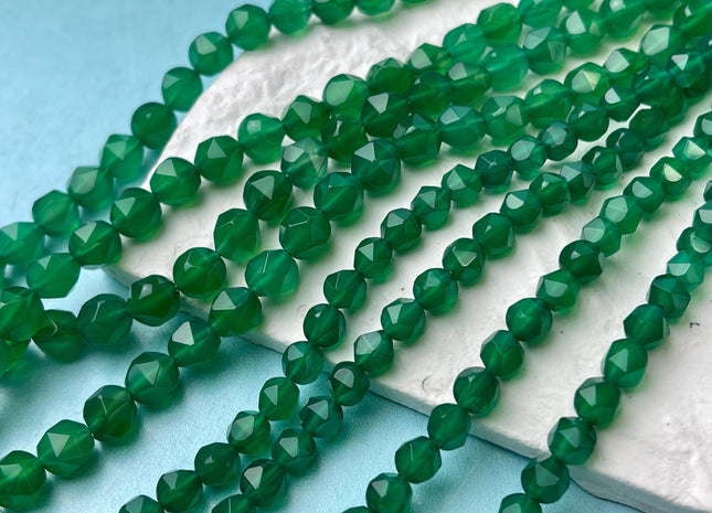 6mm 8mm Faceted Star Cut Green Onyx Gemstone Beads 15 Inches Strand #4551