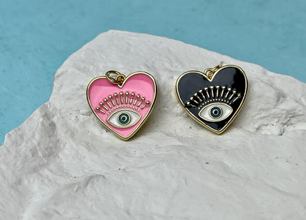 Evil Eye Heart Design Charms for Necklace Jewelry Making, 18K Gold Plated Charm Enamel Colored Medallion Pendant for DIY, One Piece #CR0082