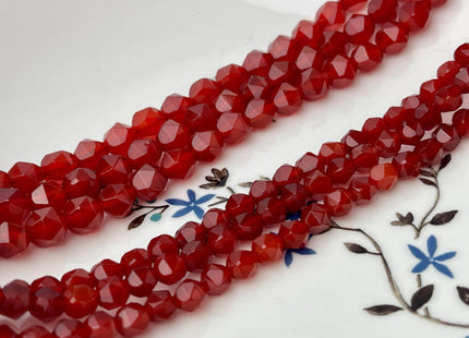 6mm 8mm Faceted Star Cut Red Carnelian Gemstone Beads 15 Inches Strand #4549