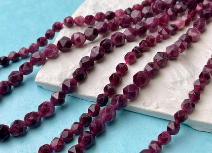 6mm 8mm Faceted Star Cut Red Garnet Gemstone Beads 15 Inches Strand #4548