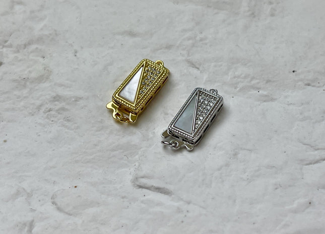 7x18 mm 925 Sterling Silver/Gold Extra Shiny Rectangle Shape Clasp Sterling Silver Findings Mother Of Pearl Silver Clasps W/ CZ #10323