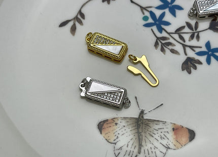 7x18 mm 925 Sterling Silver/Gold Extra Shiny Rectangle Shape Clasp Sterling Silver Findings Mother Of Pearl Silver Clasps W/ CZ #10323