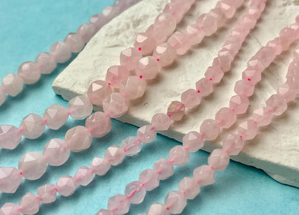 6mm 8mm Faceted Star Cut Pink Rose Quartz Gemstone Beads 15 Inches Strand #4550