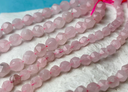 6mm 8mm Faceted Star Cut Pink Rose Quartz Gemstone Beads 15 Inches Strand #4550