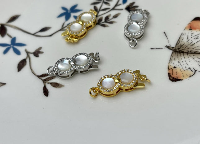 8x18 mm 925 Sterling Silver/Gold Extra Shiny Eight Glasses Shape Clasp Sterling Silver Findings Mother Of Pearl Silver Clasps W/ CZ #10324