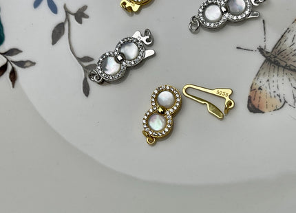 8x18 mm 925 Sterling Silver/Gold Extra Shiny Eight Glasses Shape Clasp Sterling Silver Findings Mother Of Pearl Silver Clasps W/ CZ #10324