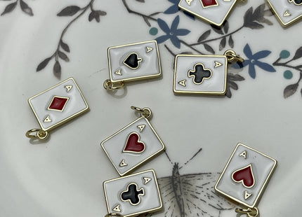 Ace Card Design Charms for Necklace Jewelry Making, 18K Gold Plated Charm Enamel Colored Medallion Pendant for DIY, One Piece #CR0088