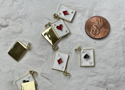 Ace Card Design Charms for Necklace Jewelry Making, 18K Gold Plated Charm Enamel Colored Medallion Pendant for DIY, One Piece #CR0088