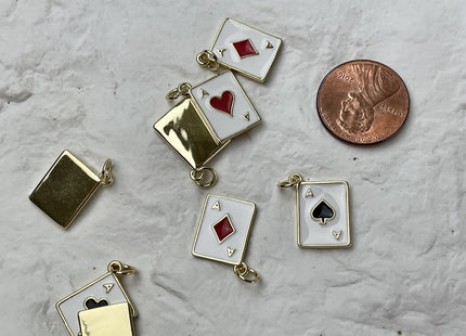 Ace Card Design Charms for Necklace Jewelry Making, 18K Gold Plated Charm Enamel Colored Medallion Pendant for DIY, One Piece #CR0088