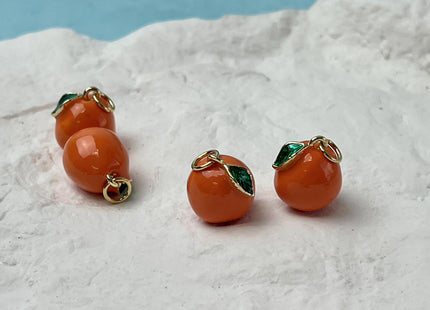 Orange Fruit Design Charms for Necklace Jewelry Making, 18K Gold Plated Charm Enamel Colored Medallion Pendant for DIY, One Piece #CR0092