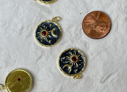 Sun Moon Stars Design Charms for Necklace Jewelry Making, 18K Gold Plated Charm Enamel Colored Medallion Pendant With CZ, One Piece #CR0093