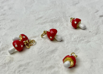 Red Mushroom Design Charms for Necklace Jewelry Making, 18K Gold Plated Charm Enamel Colored Medallion Pendant for DIY, One Piece #CR0084