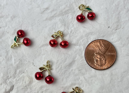 Red Cherry Fruit Design Charms for Necklace Jewelry Making, 18K Gold Plated Charm Enamel Colored Medallion Pendant, One Piece #CR0094