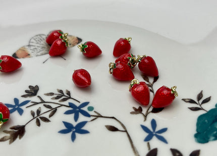 Strawberry Fruit Design Charms for Necklace Jewelry, 18K Gold Plated Charm Enamel Colored Medallion Pendant for DIY, One Piece #CR0085
