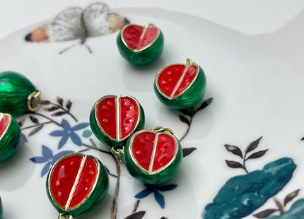 Watermelon Fruit Design Charms for Necklace Jewelry Making, 18K Gold Plated Charm Enamel Colored Medallion Pendant, One Piece #CR0090