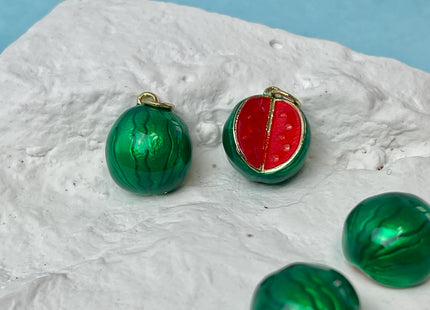 Watermelon Fruit Design Charms for Necklace Jewelry Making, 18K Gold Plated Charm Enamel Colored Medallion Pendant, One Piece #CR0090