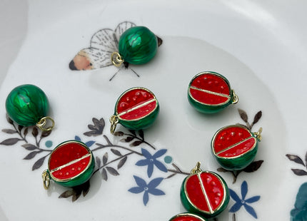 Watermelon Fruit Design Charms for Necklace Jewelry Making, 18K Gold Plated Charm Enamel Colored Medallion Pendant, One Piece #CR0090