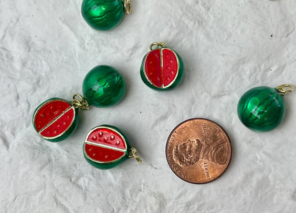 Watermelon Fruit Design Charms for Necklace Jewelry Making, 18K Gold Plated Charm Enamel Colored Medallion Pendant, One Piece #CR0090