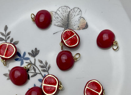 Pomegranate Fruit Design Charms for Necklace Jewelry Making, 18K Gold Plated Charm Enamel Colored Medallion Pendant DIY, One Piece #CR0089