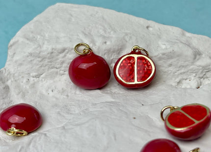 Pomegranate Fruit Design Charms for Necklace Jewelry Making, 18K Gold Plated Charm Enamel Colored Medallion Pendant DIY, One Piece #CR0089