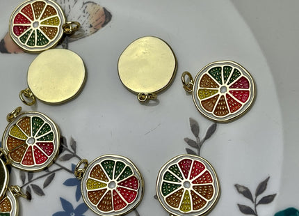 Lemon Slice Design Charms for Necklace Jewelry Making, 18K Gold Plated Charm Enamel Colored Medallion Pendant for DIY, One Piece #CR0083