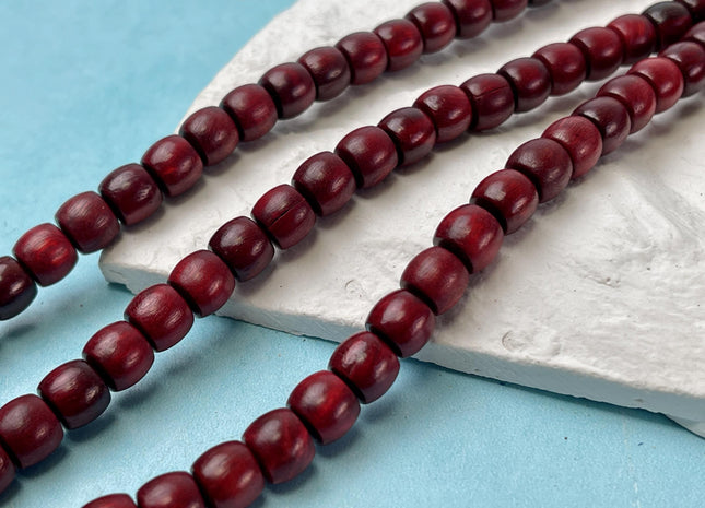 8mm Smooth Barrel Rondelle Shape Dark Red and Brown Natural African Sandalwood Beads Aromatic Wood Meditation Beads #4558