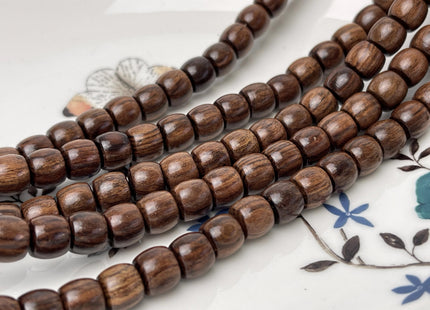 8mm Smooth Barrel Rondelle Shape Dark Brown Natural African Tiger Eye Sandalwood Beads Aromatic Wood Meditation Beads #4559