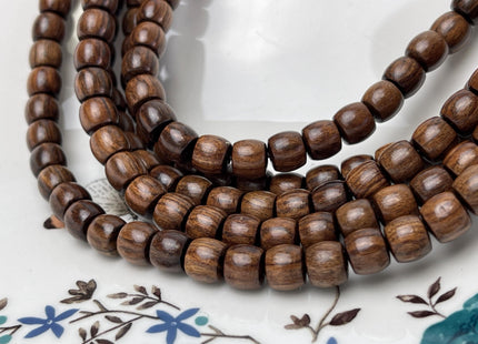 8mm Smooth Barrel Rondelle Shape Dark Brown Natural African Tiger Eye Sandalwood Beads Aromatic Wood Meditation Beads #4559