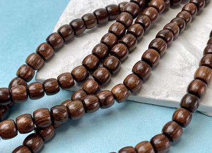 8mm Smooth Barrel Rondelle Shape Dark Brown Natural African Tiger Eye Sandalwood Beads Aromatic Wood Meditation Beads #4559