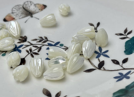 5 Pieces 7x8mm 8x11mm Tulip Flower Bud Shape Natural Mother of Pearl Gemstones Beads Genuine MOP Gemstones Drilled Loose Beads #4561