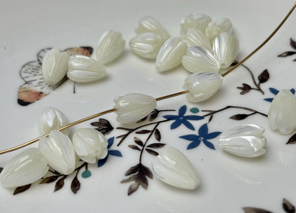 5 Pieces 7x8mm 8x11mm Tulip Flower Bud Shape Natural Mother of Pearl Gemstones Beads Genuine MOP Gemstones Drilled Loose Beads #4561