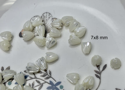 5 Pieces 7x8mm 8x11mm Tulip Flower Bud Shape Natural Mother of Pearl Gemstones Beads Genuine MOP Gemstones Drilled Loose Beads #4561