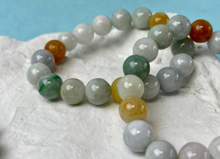 10mm Smooth Round Burmese Jade Bracelet Natural Green Color Burmese Jade 7.5 Inches Bracelet 18 Beads #4572