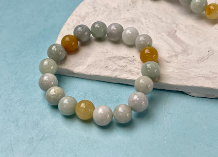 10mm Smooth Round Burmese Jade Bracelet Natural Green Color Burmese Jade 7.5 Inches Bracelet 18 Beads #4572