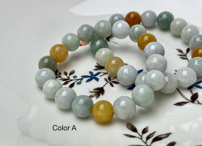 10mm Smooth Round Burmese Jade Bracelet Natural Green Color Burmese Jade 7.5 Inches Bracelet 18 Beads #4572