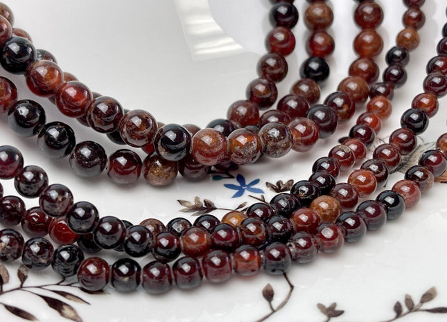 6mm 8mm 10mm Large Hole Smooth Round Orange Hessonite Garnet Gemstone Beads Hole Size 2.0 mm 14.5 Inches #4574