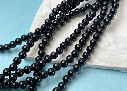 6mm 8mm 10mm Large Hole Smooth Round Black Tourmaline Gemstone Beads Hole Size 2.0 mm 14.5 Inches #4575